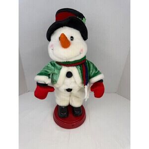 Vintage Animated Plush Snowman Christmas Decor Green Jacket Red Base Holiday‎